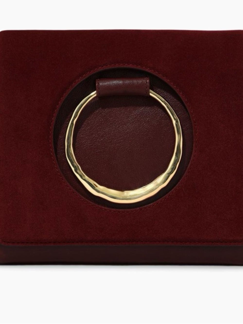 Alexis Bittar Burgundy Suede and Leather Crossbody with Gold Ring